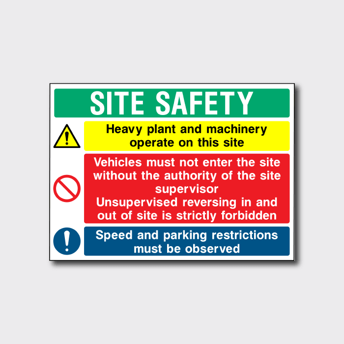 Heavy plant and machinery operate on this site multi message sign