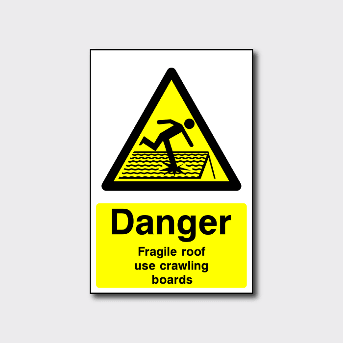 Danger Fragile Roof Use Crawling Boards Sign