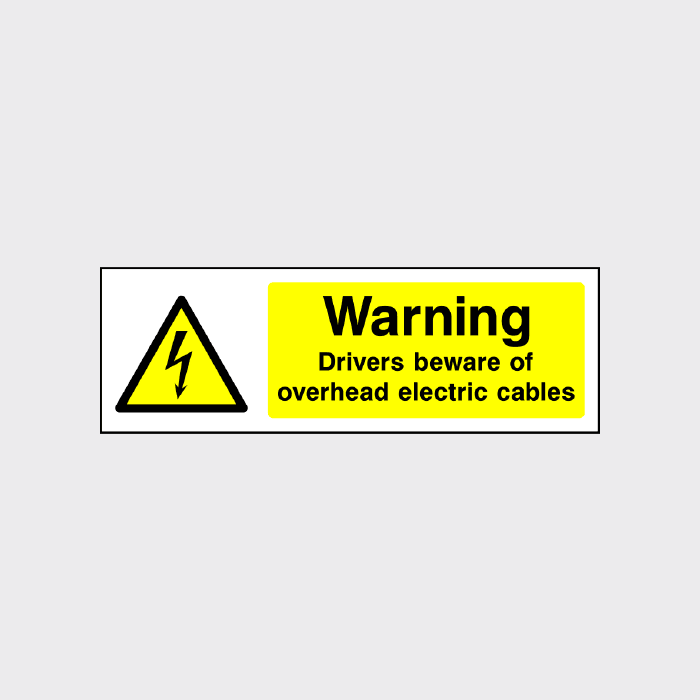 Warning Drivers beware of overhead electric cables landscape sign