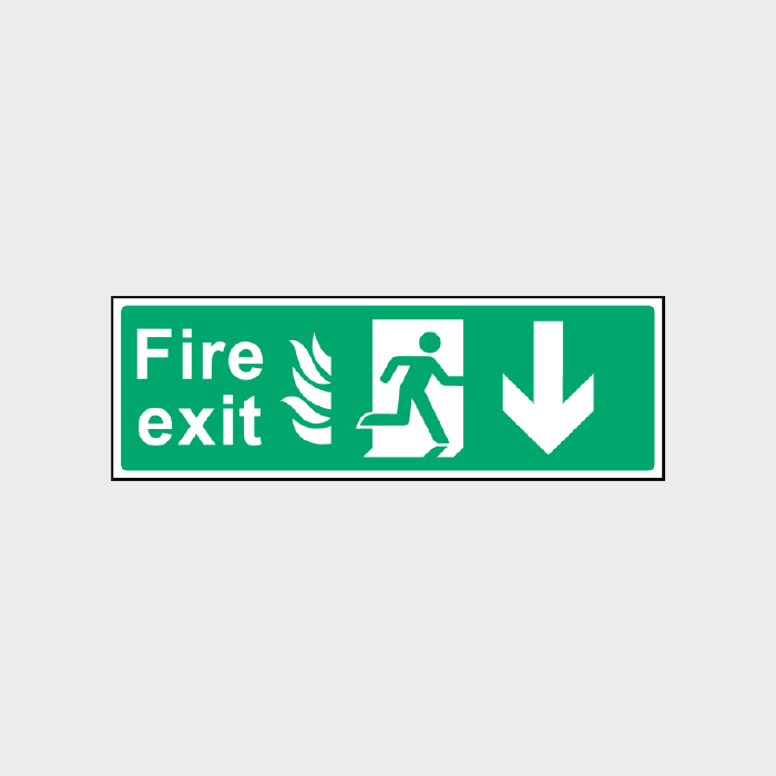 Fire Exit Sign with Down Arrow
