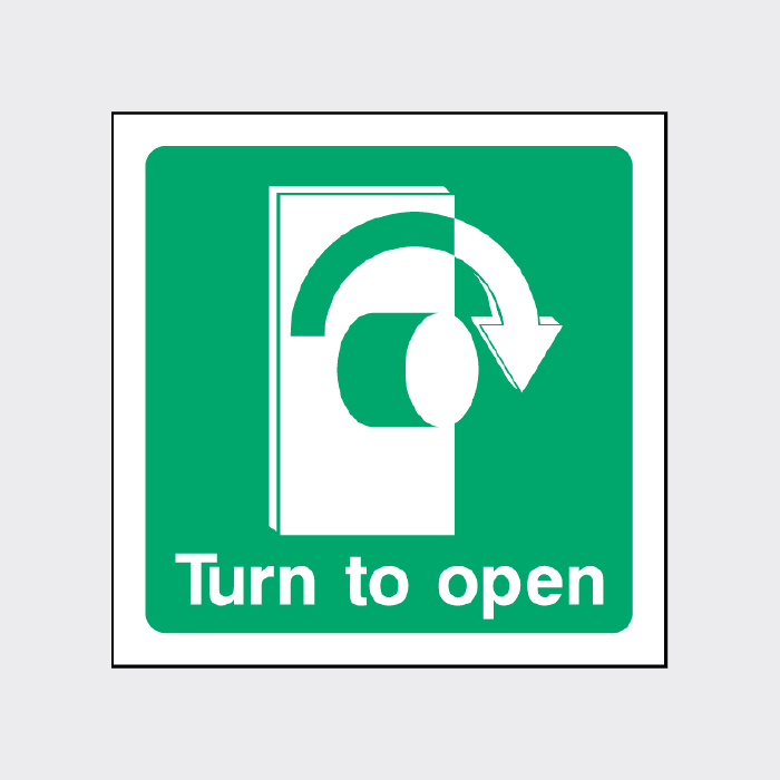 Turn to open Clockwise Fire Escape Sign