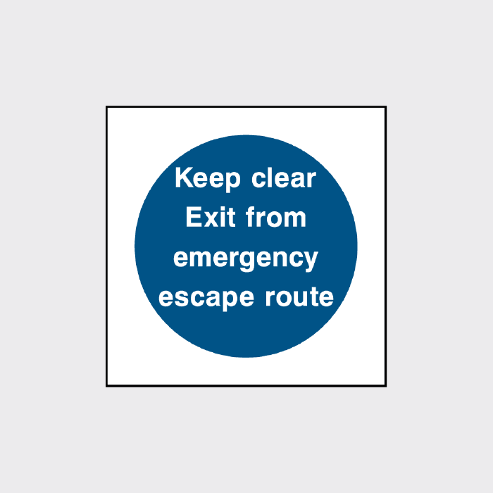 Keep clear Exit from emergency escape route sign