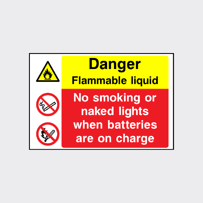 No smoking or naked lights when batteries are on charge sign