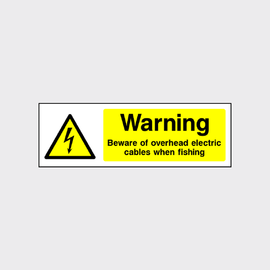 Warning - Beware of overhead electric cables when fishing sign - ELEC0029