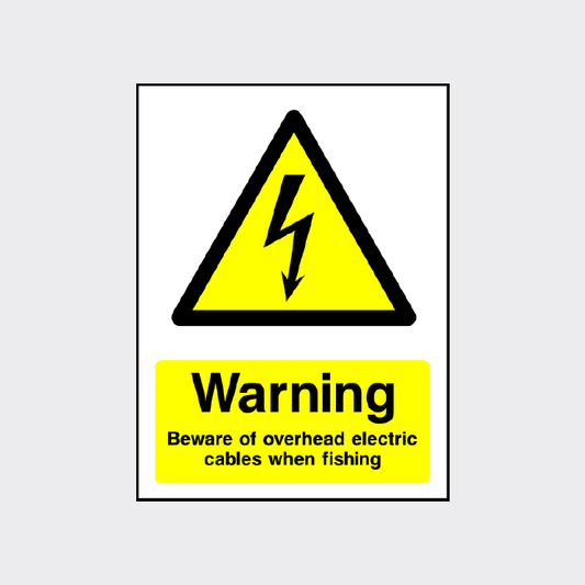 Warning - Beware of overhead electric cables when fishing sign - ELEC0061