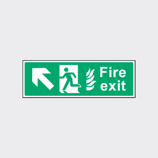 Fire exit sign with up left arrow