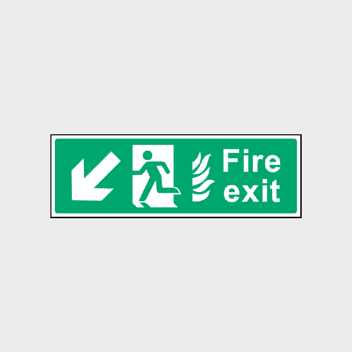 Fire Exit Sign with Down Left Arrow
