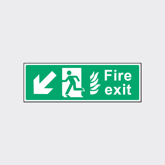 Fire exit sign with down left arrow