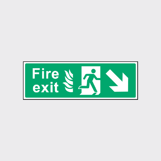 Fire exit sign with down right arrow