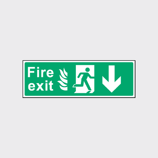 Fire exit sign with down arrow