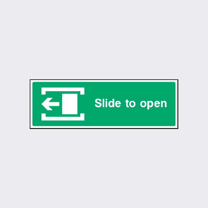 Fire Exit Slide Spring Return Slide to Open Left Fire Exit Sign | Clear Emergency Guidance