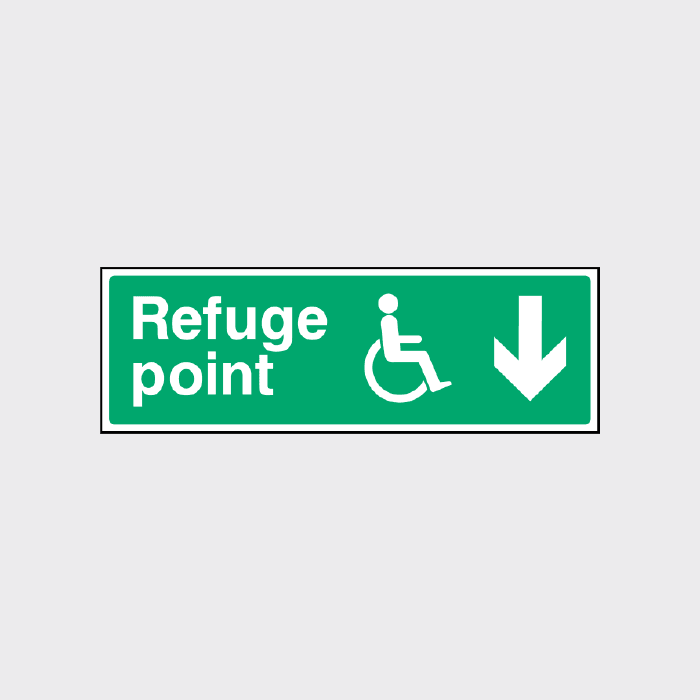 Disability Refuge Point Down Arrow Sign | Emergency Accessibility Sign ...