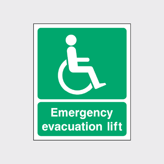 Emergency evacuation lift sign
