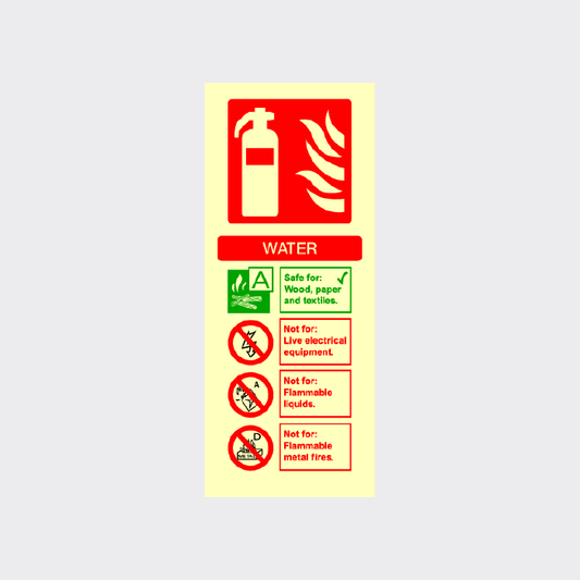Glow in the dark water Fire extinguisher sign