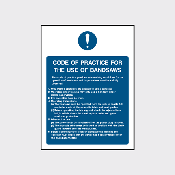 Code of Practice for Bandsaw Use Sign | Workplace Safety