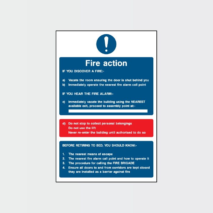 Action List Sign Fire Action Before retiring to bed action list sign