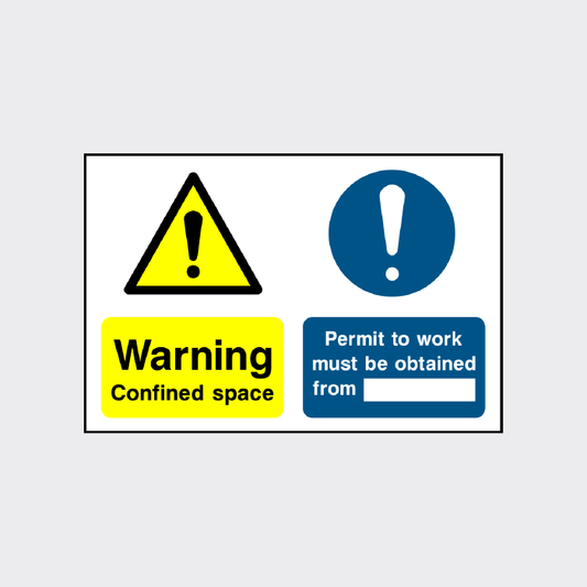Warning Confined space - Permit to work must be obtained sign