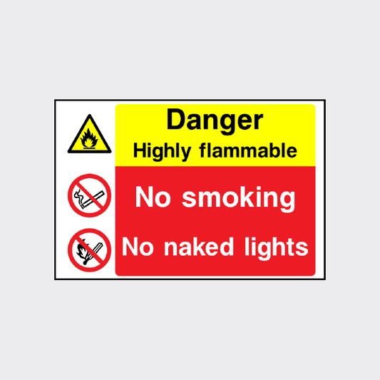 Danger Highly flammable No Smoking No Naked Lights sign
