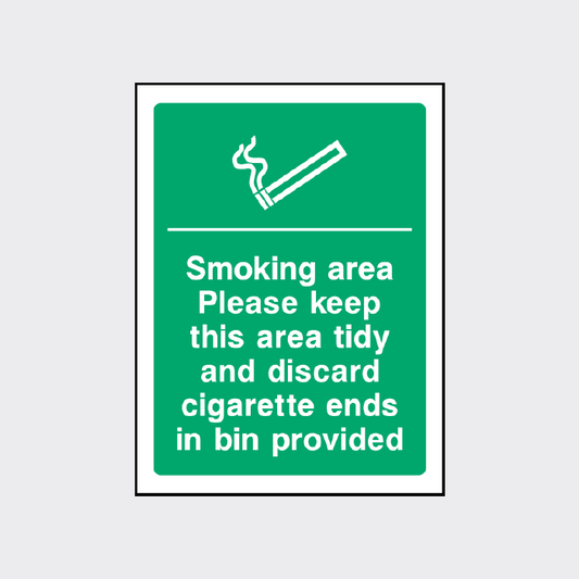 Smoking area - Please keep this area tidy and discard cigarette ends in the bin provided
